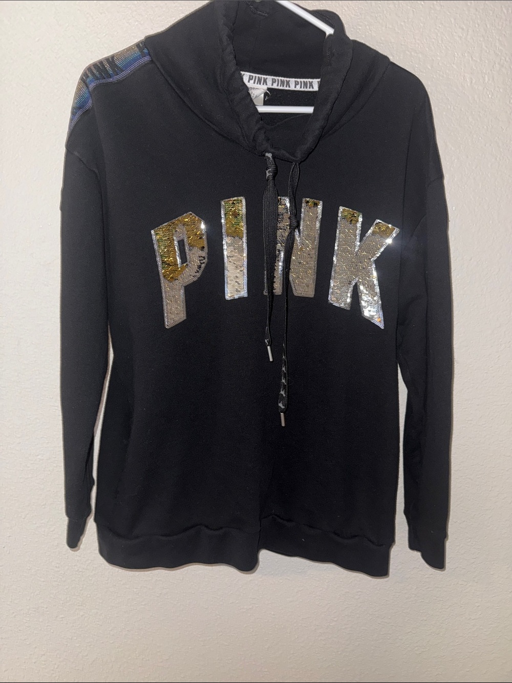 PINK Victoria's Secret Black Hoodie with Sequin Logo